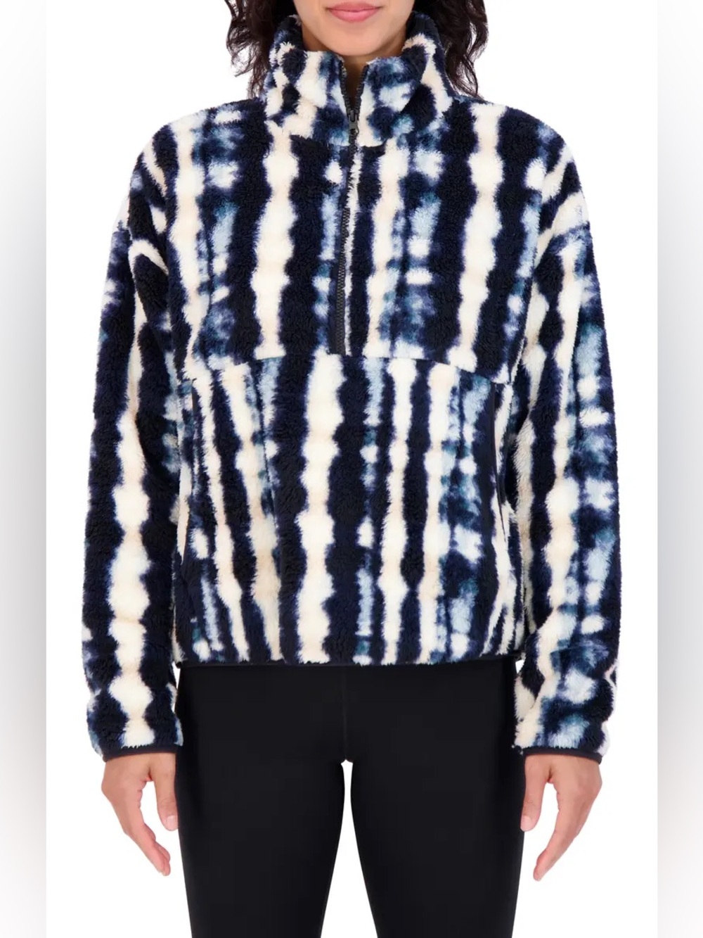 Collective blue & Cream Striped Sherpa Zip Pullover